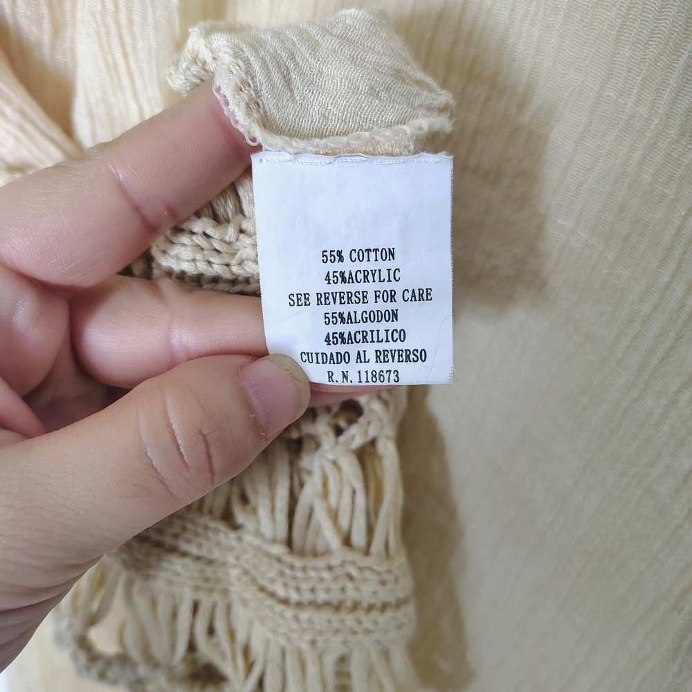 Boho Beige Crochet Mesh Midi Dress Cover Up S/M Solid Neutral Festival Beach - Picture 8 of 15